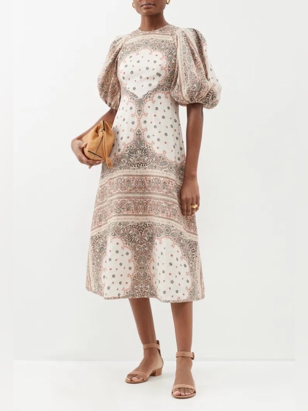 Zimmerman Day Paisley bandana print puff sleeve linen midi dress sz 3 approx S